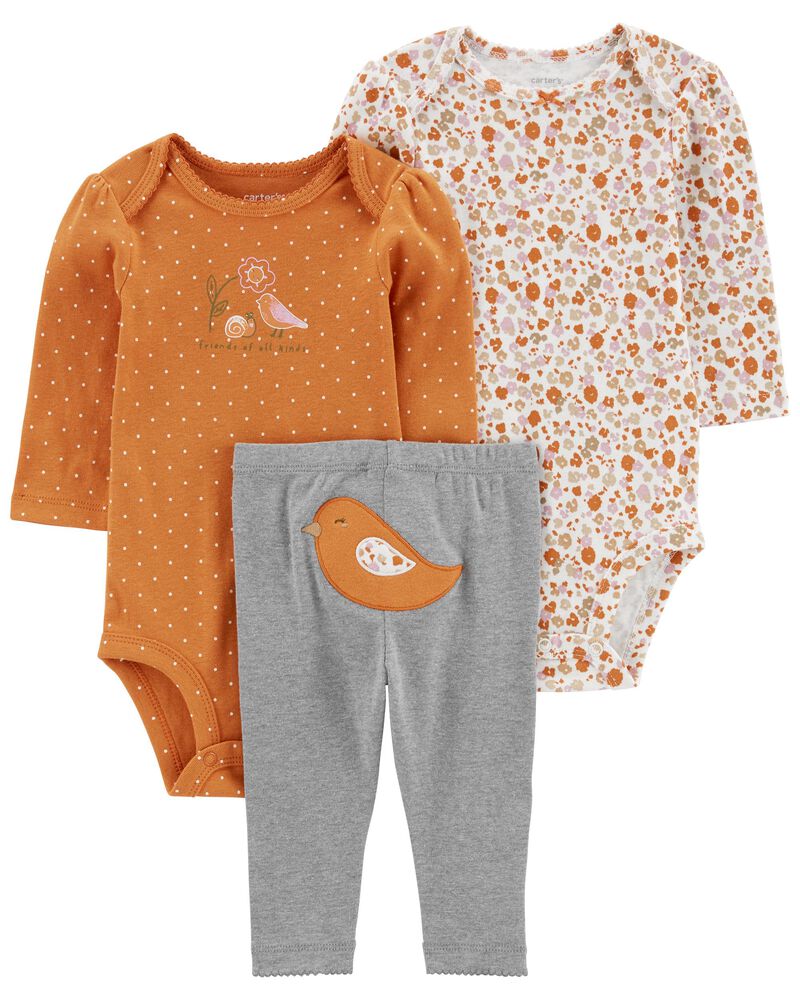 Baby 3-Piece Floral Bird Print Set, image 1 of 4 slides
